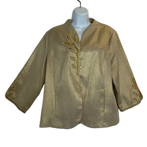 Bob Mackie Gold Blazer Women's Large Button Front Asian Inspired Wearable Art